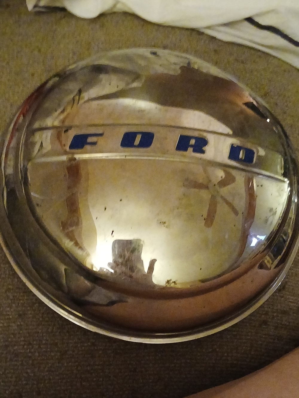 Ford Chrome Hubcap with Blue Lettering